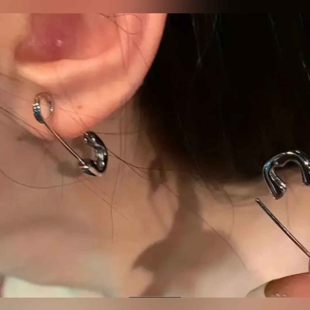 Sterling Silver Safety Pin Earrings - Picture 4 of 9